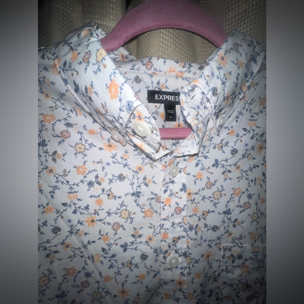 Express men’s long sleeve button down floral shirt